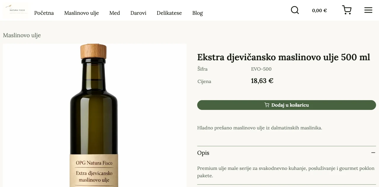 Stranica proizvoda u FISCO webshopu