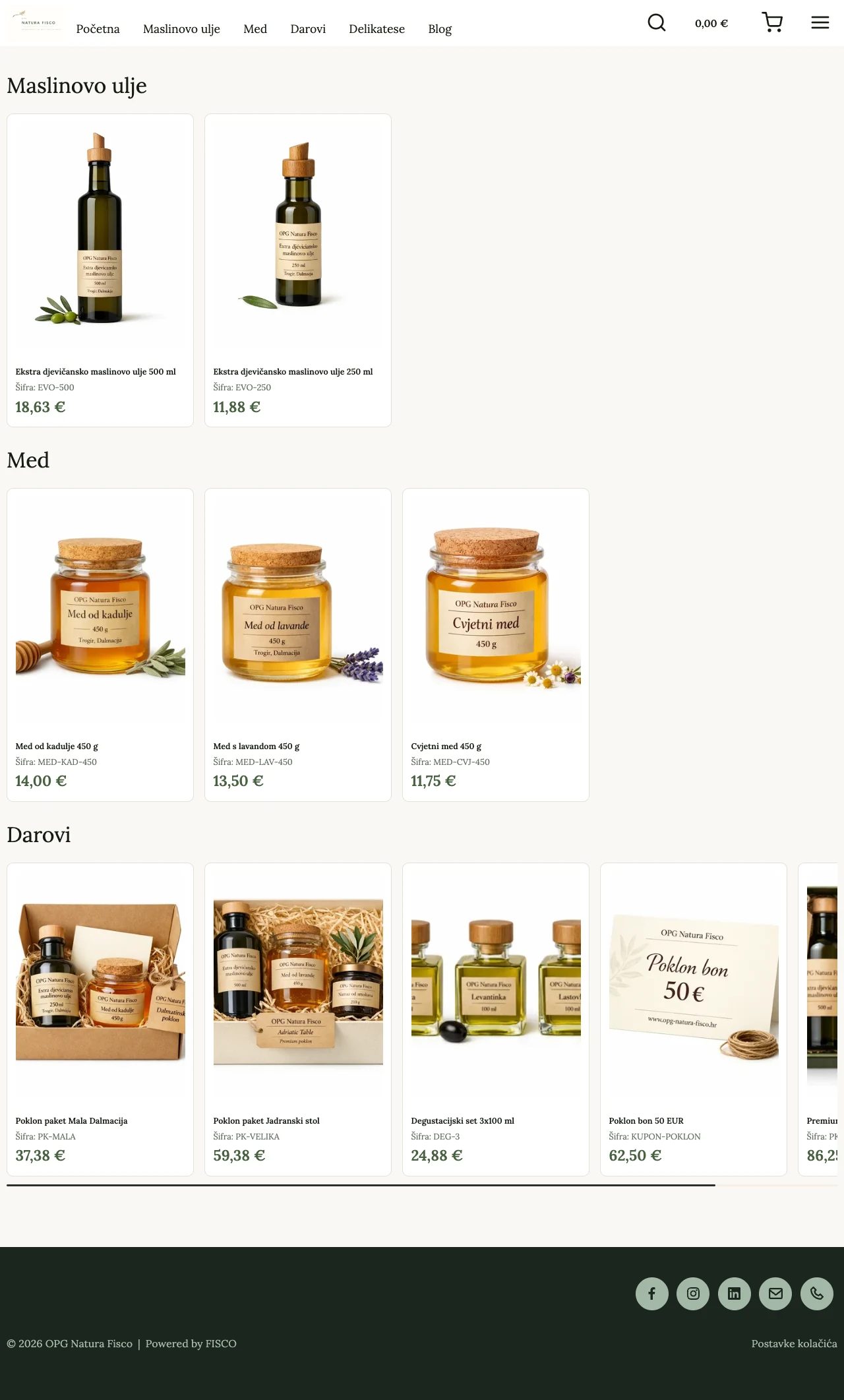 FISCO webshop — izlog s proizvodima i cijenama